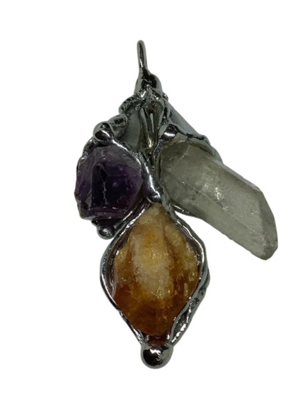 Silver tone quartz, amethyst, citrine pendant. Excellent condition